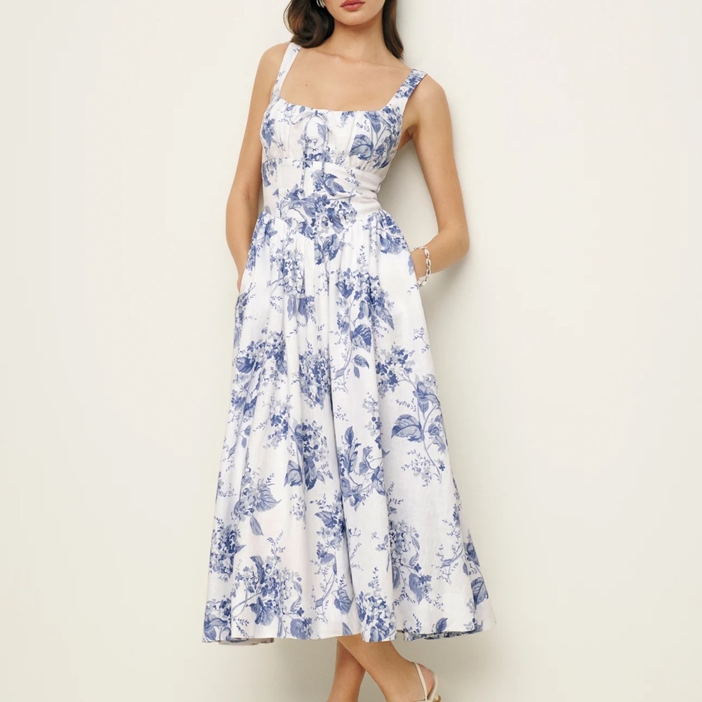 Reformation Blue and White Floral Midi Dress